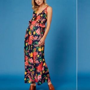 Finders Keepers Navy Pink Floral Maxi Dress Small